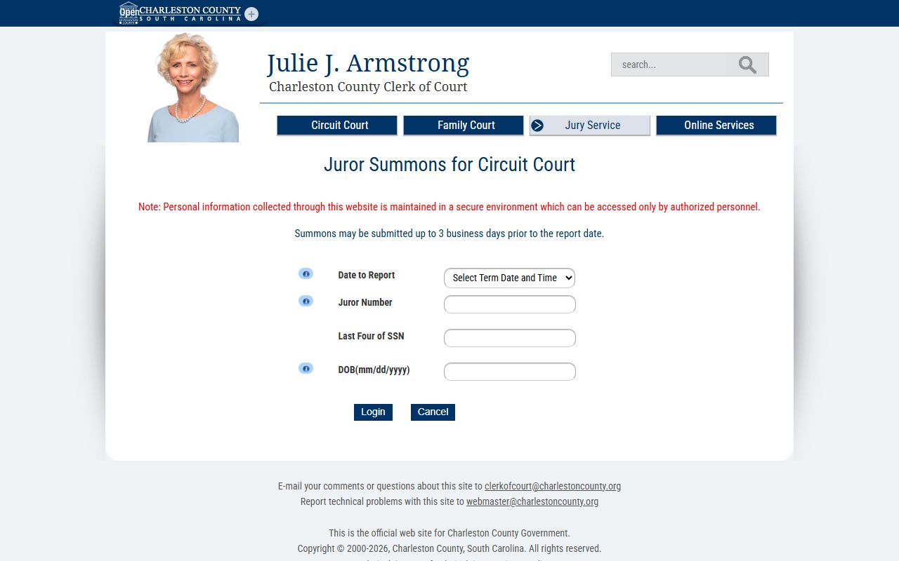 Charleston County Clerk of Court juror summons service