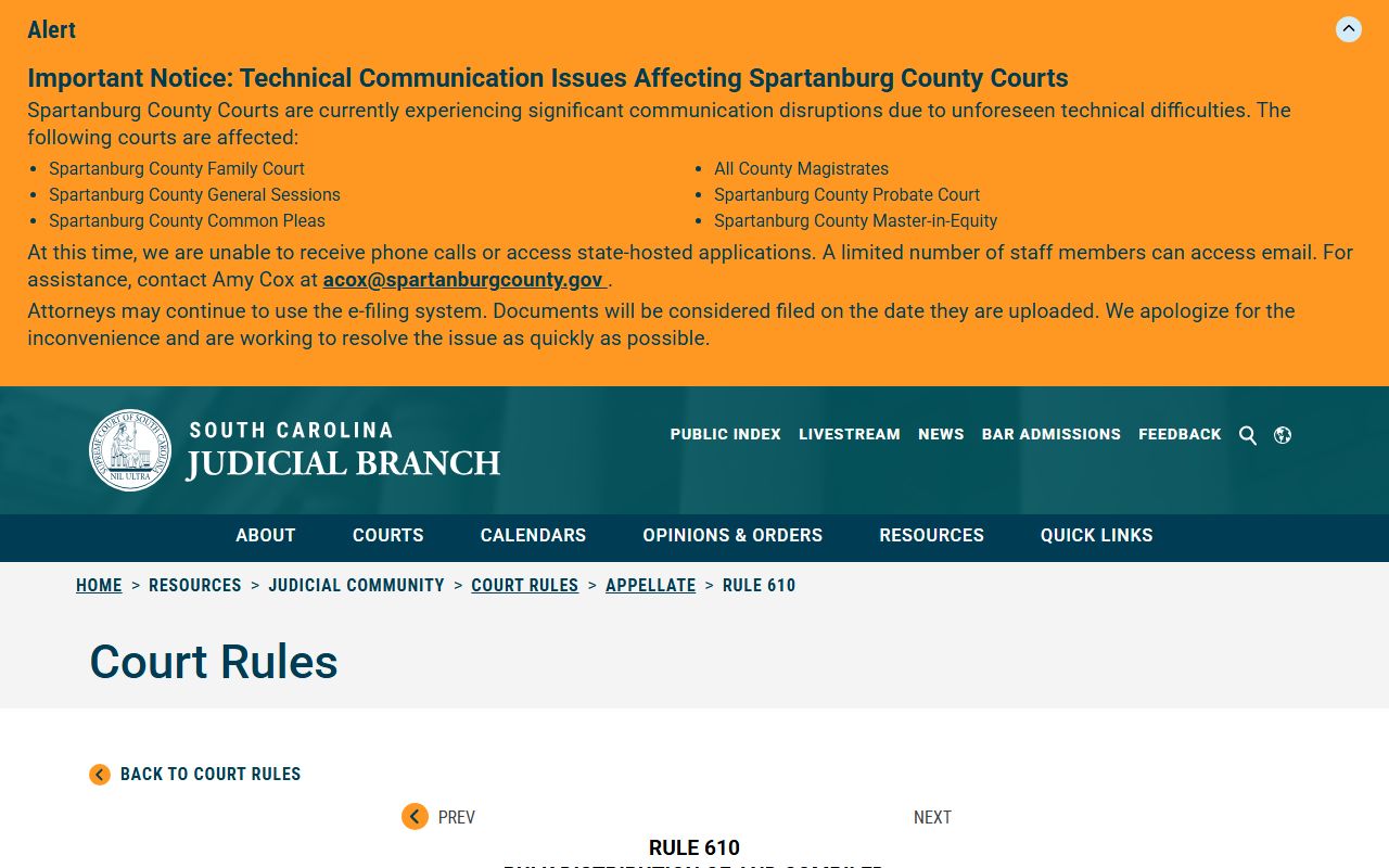 Charleston County Clerk of Court Rule 610 record request reference