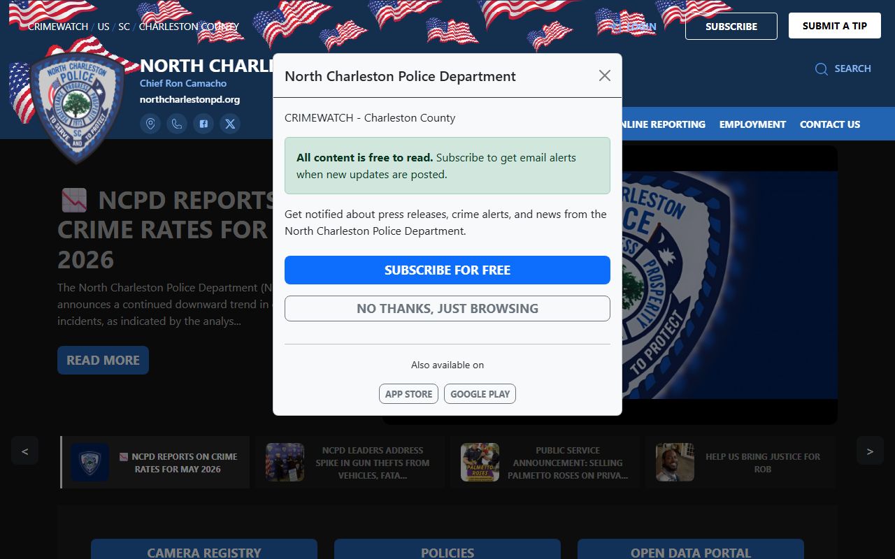 Charleston County arrest records and North Charleston Police CRIMEWATCH portal