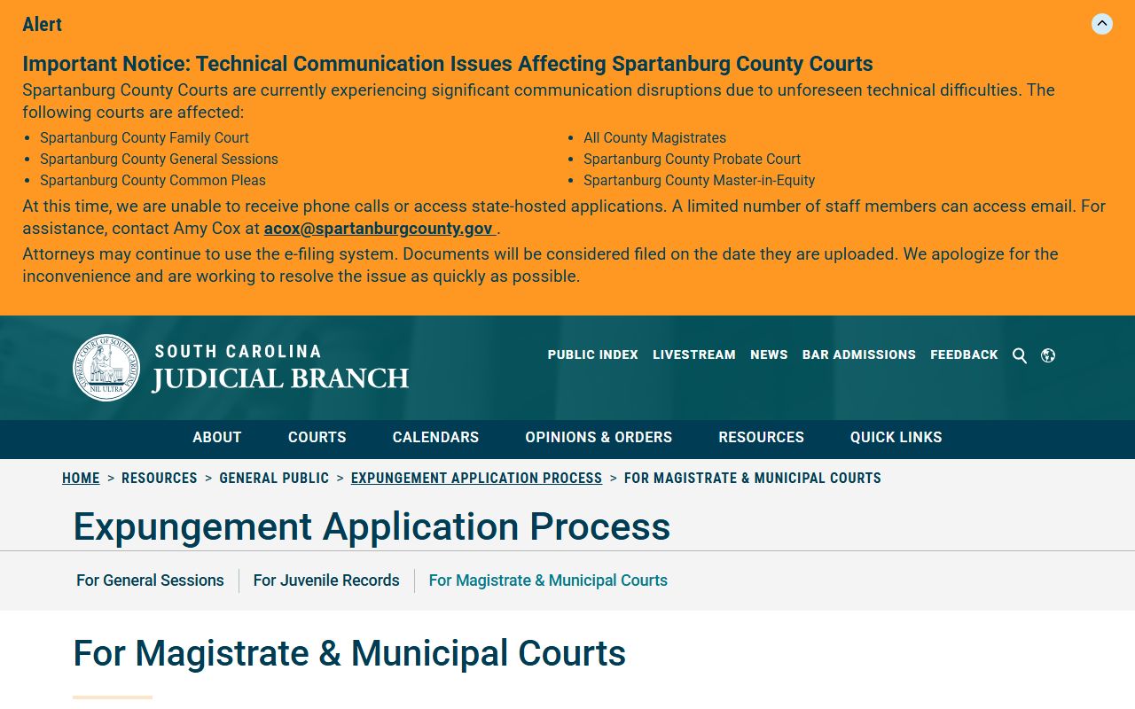 Charleston County arrest records and lower court expungement guidance