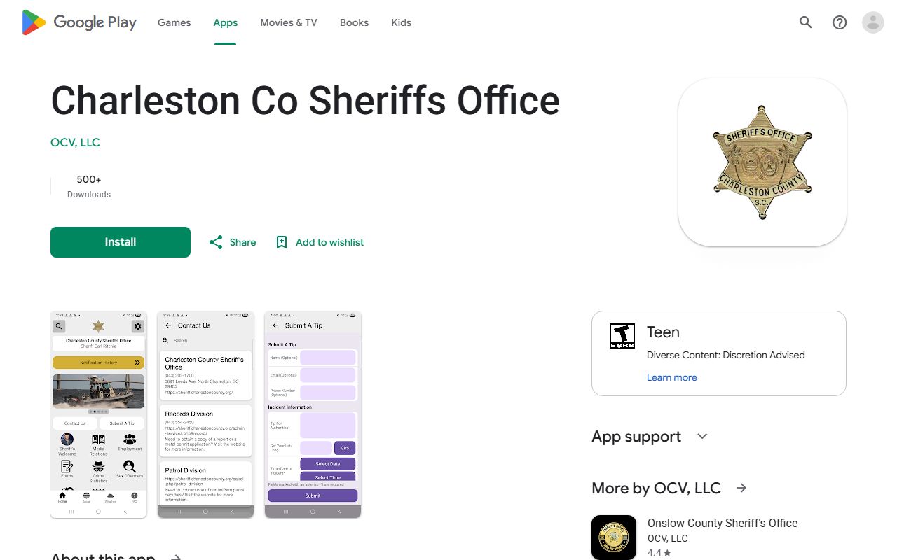 Charleston County court dockets Sheriff Android app listing
