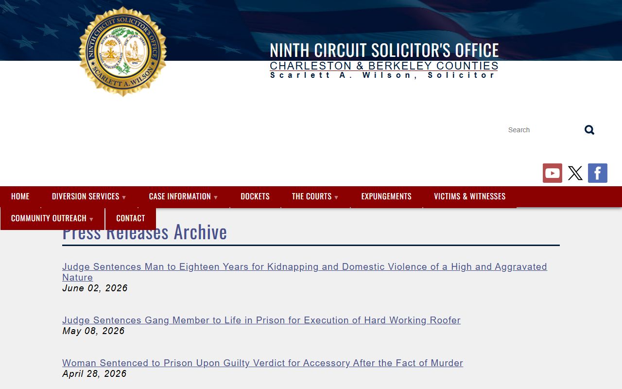Charleston County court dockets Ninth Circuit Solicitor press releases