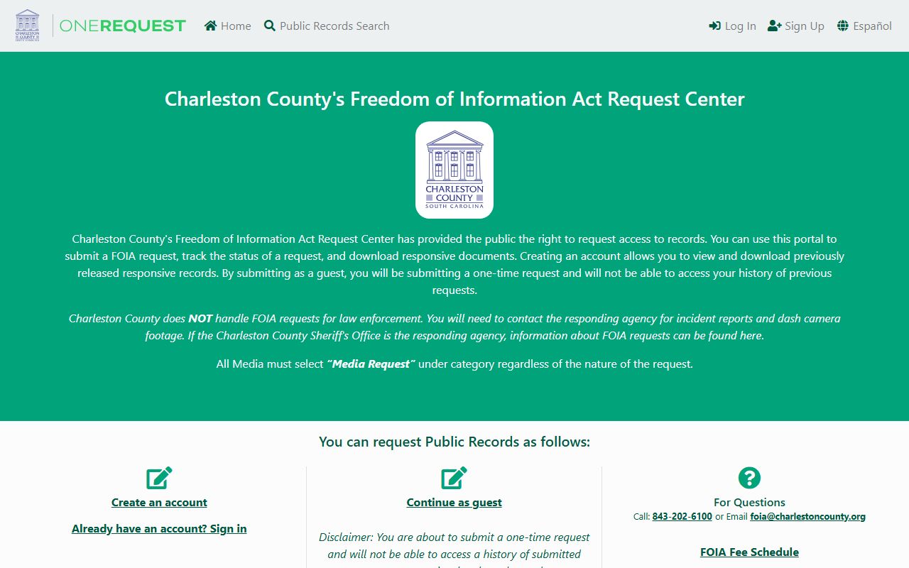 Charleston County court records FOIA request portal