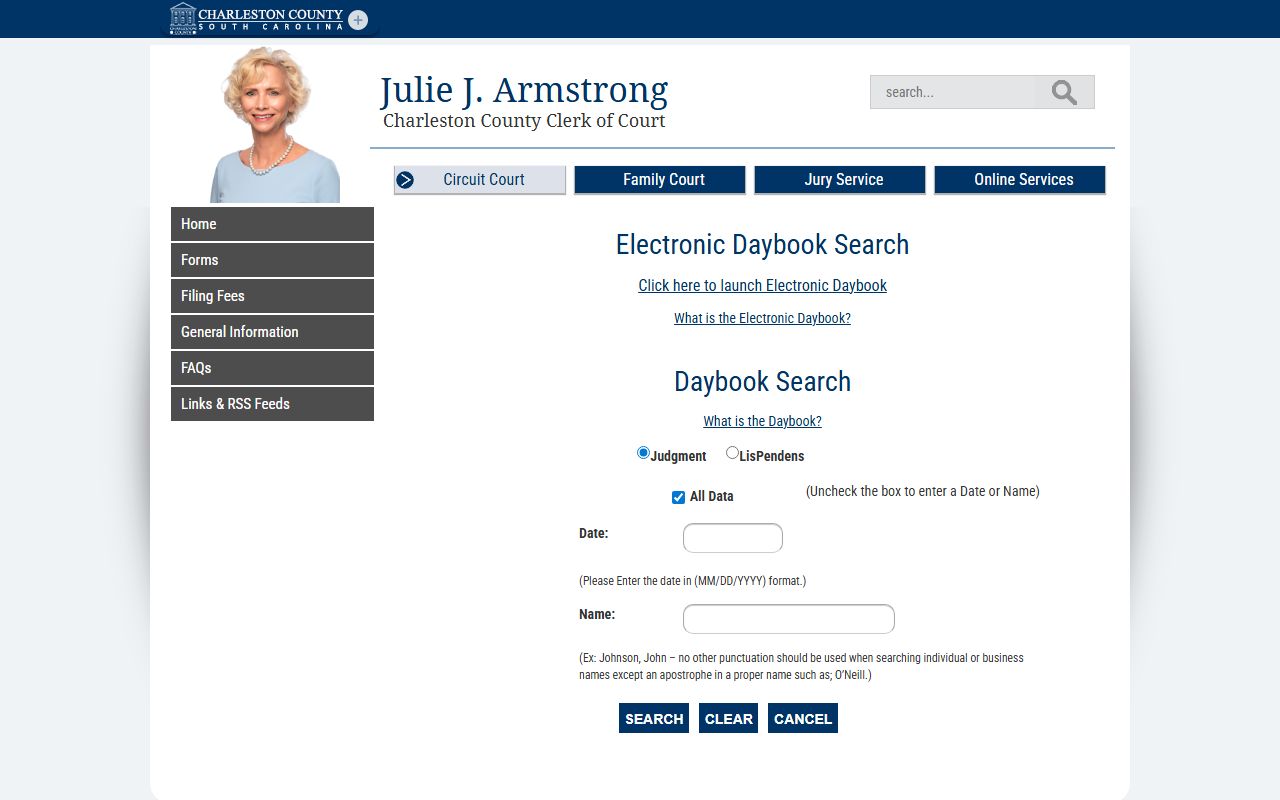 Charleston County court records Clerk Day Book Search
