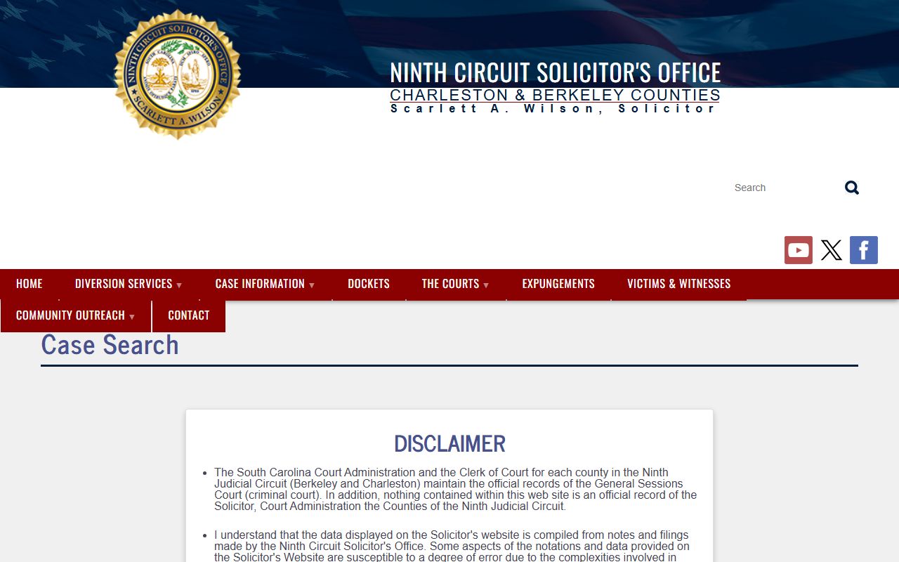 Charleston County criminal court records Ninth Circuit Solicitor case search
