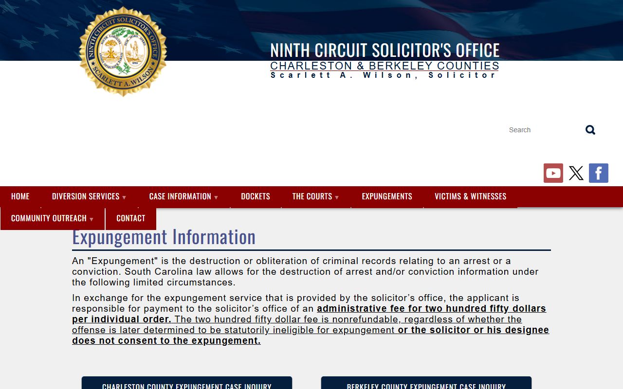 Charleston County criminal court records Ninth Circuit Solicitor expungements