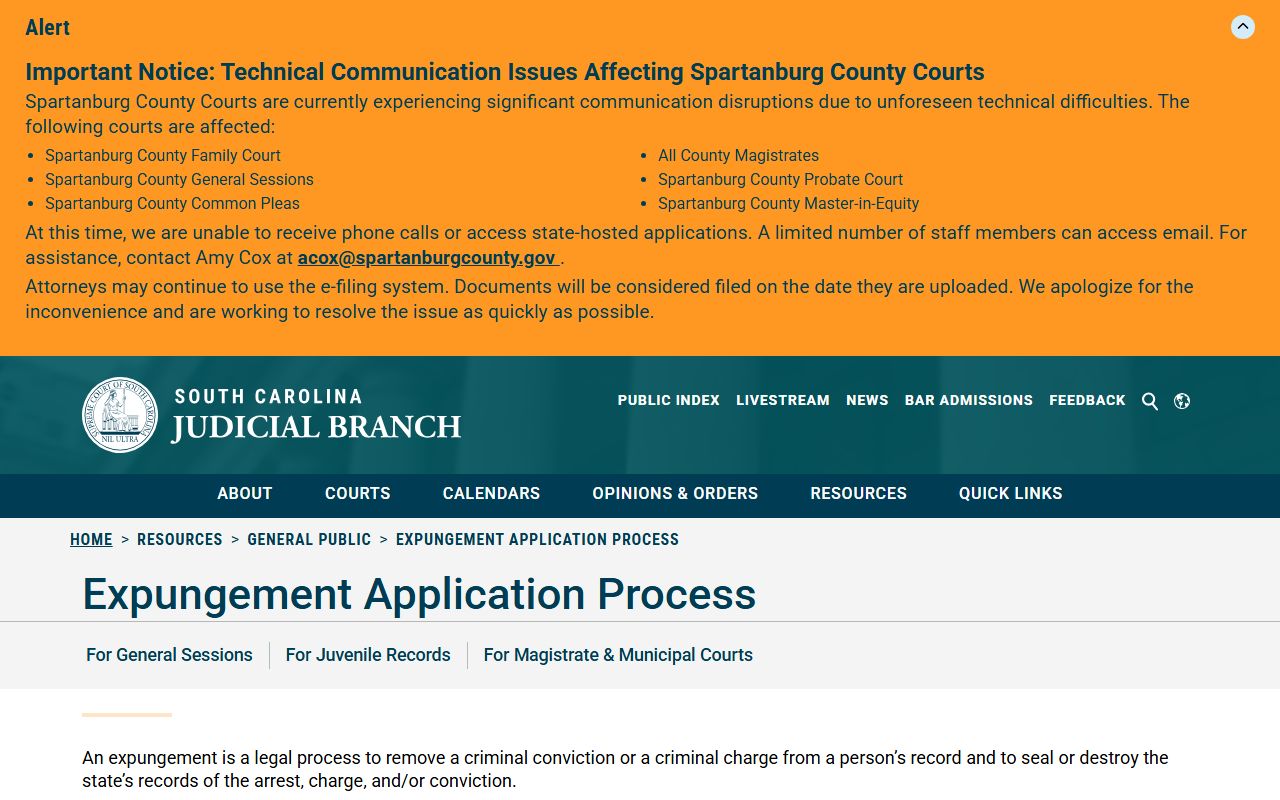 Charleston County criminal court records South Carolina expungement overview