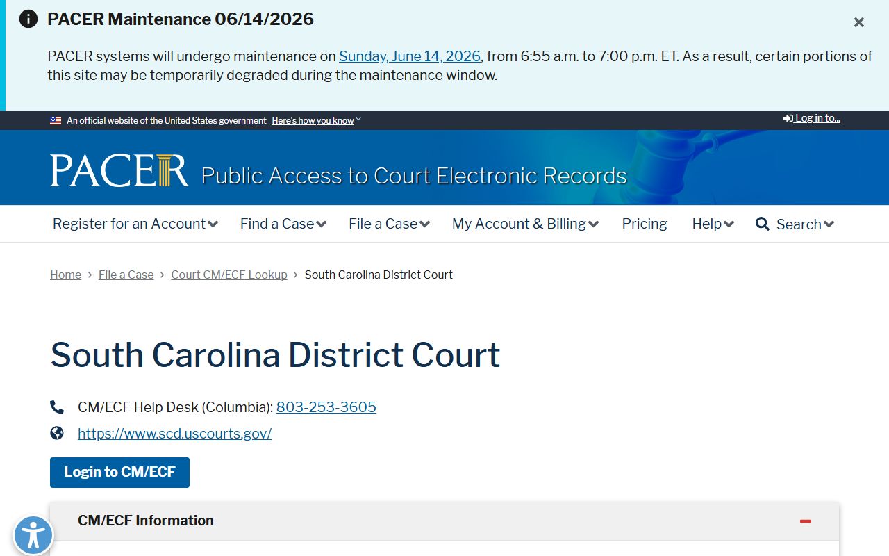 Charleston County Circuit Court PACER federal case lookup distinction
