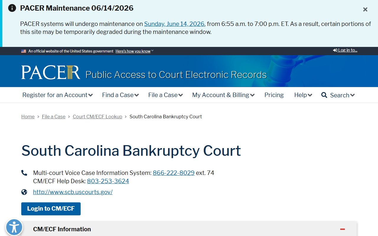 Charleston County Circuit Court bankruptcy PACER lookup distinction