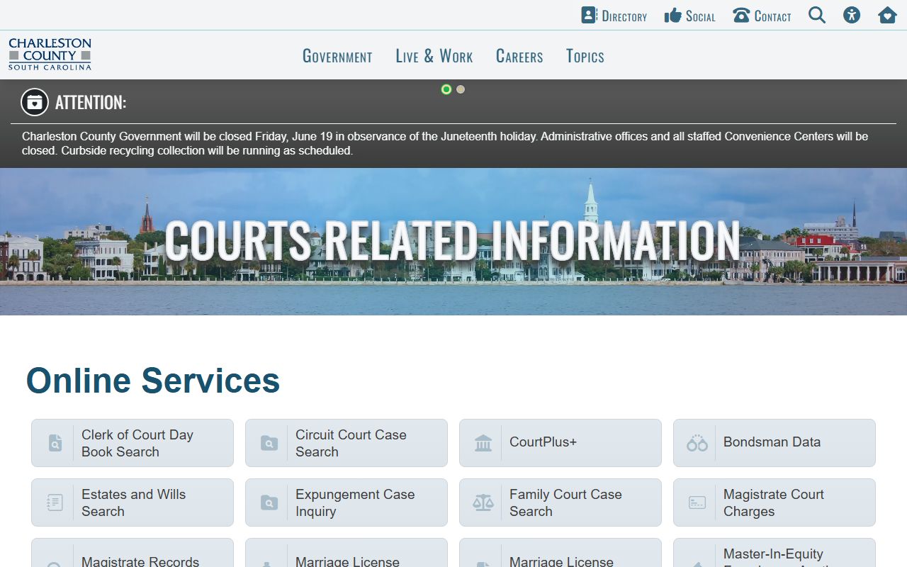 Charleston County court dockets and court-related services
