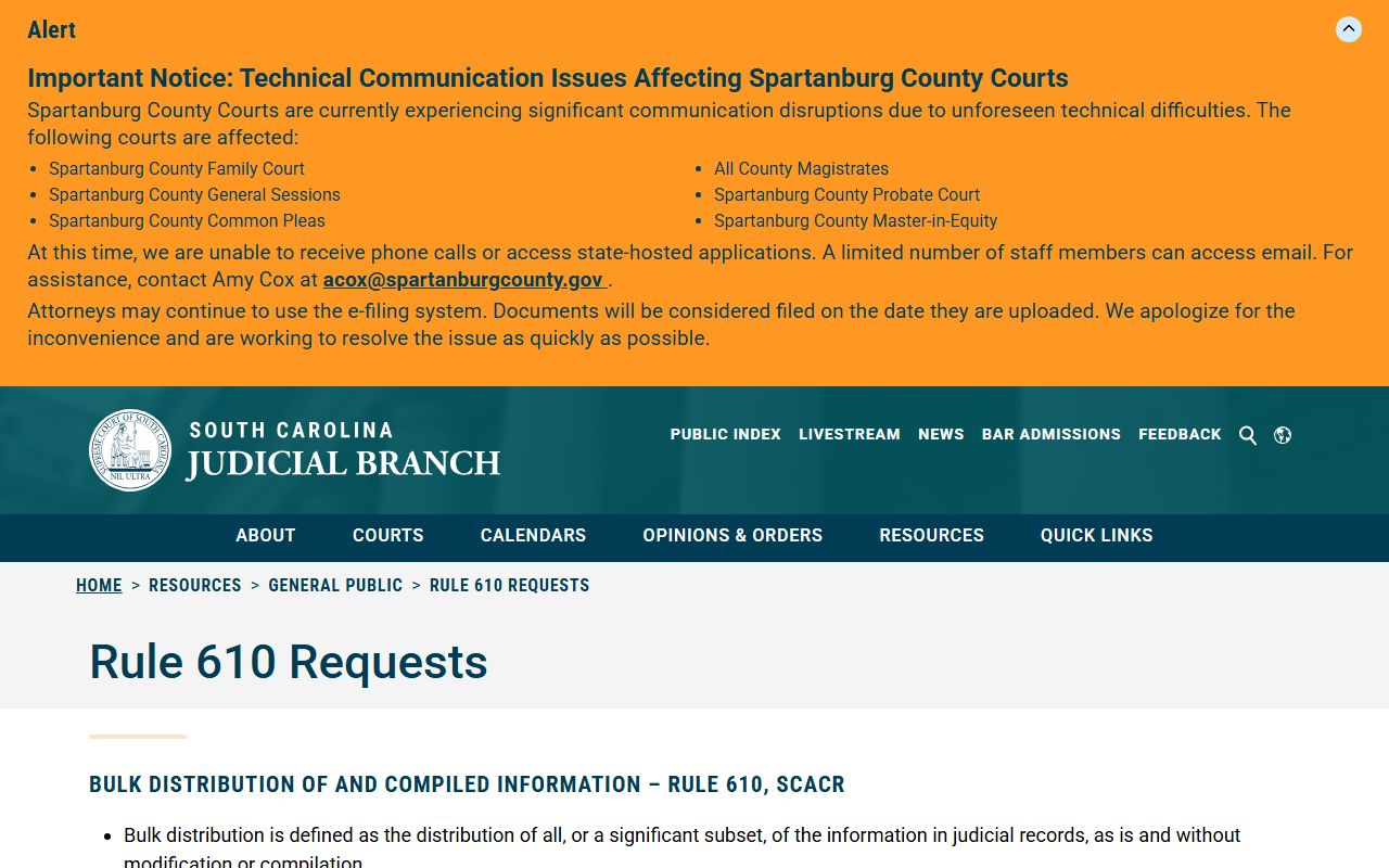 Charleston County court records Rule 610 judicial records requests