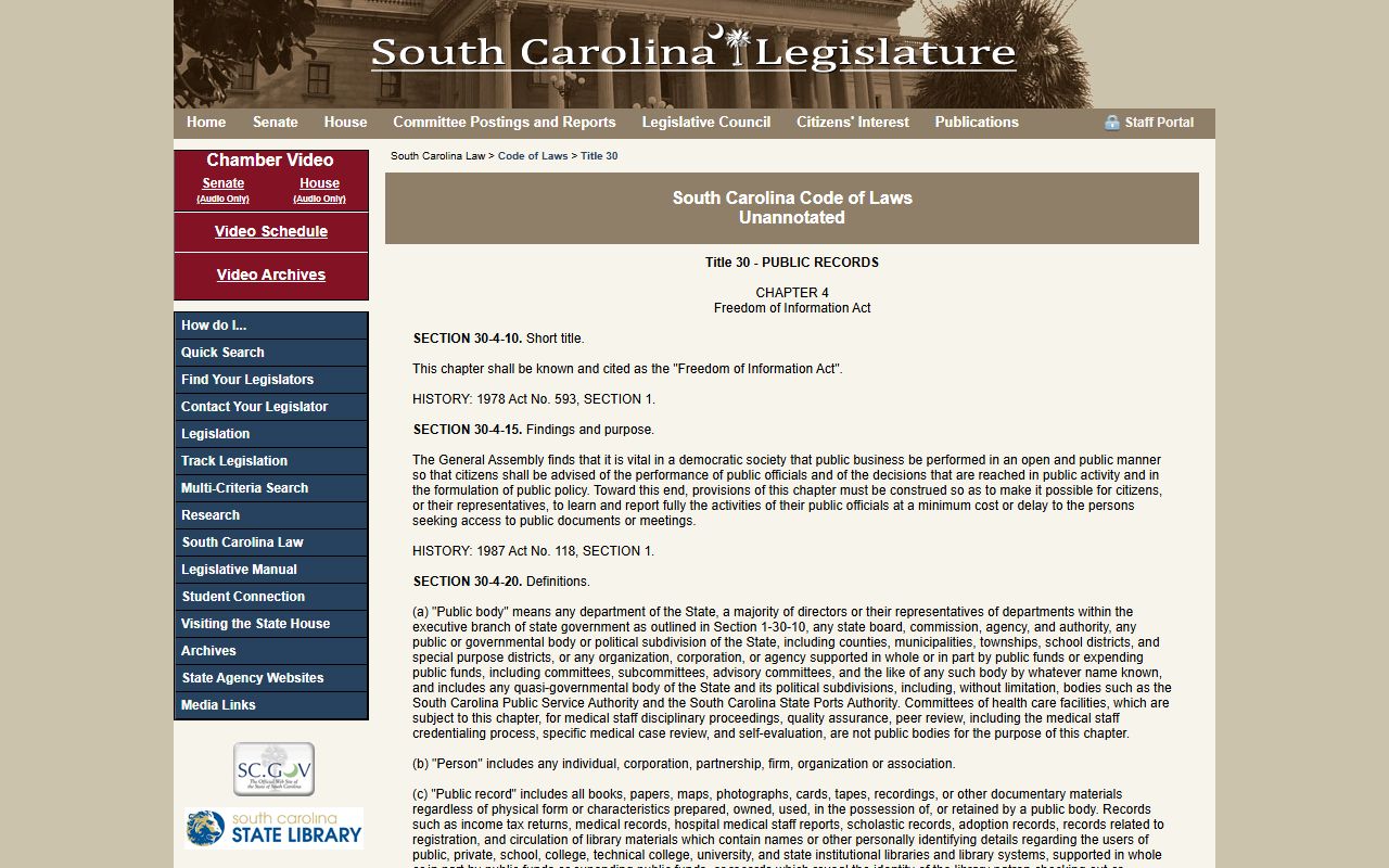 Charleston County court records South Carolina FOIA access law