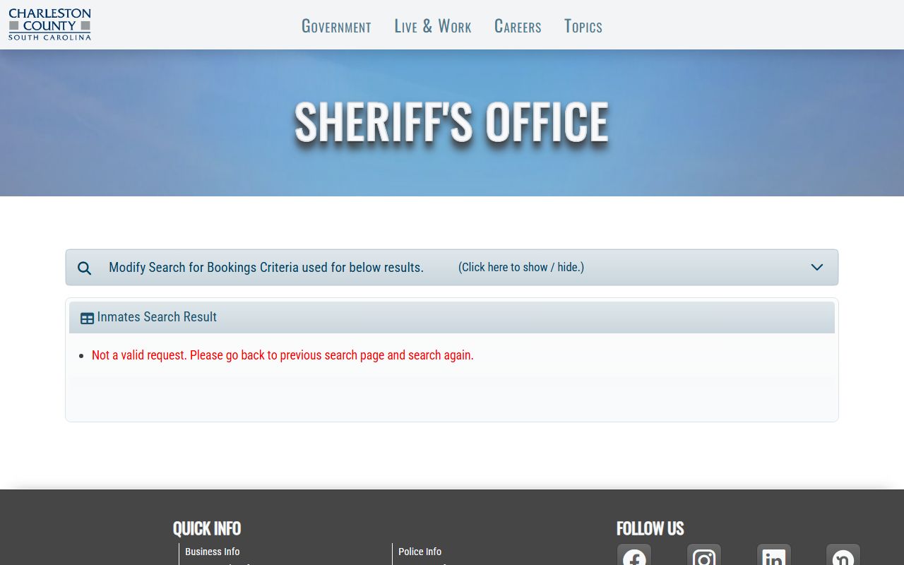 Charleston County inmate search portal fields