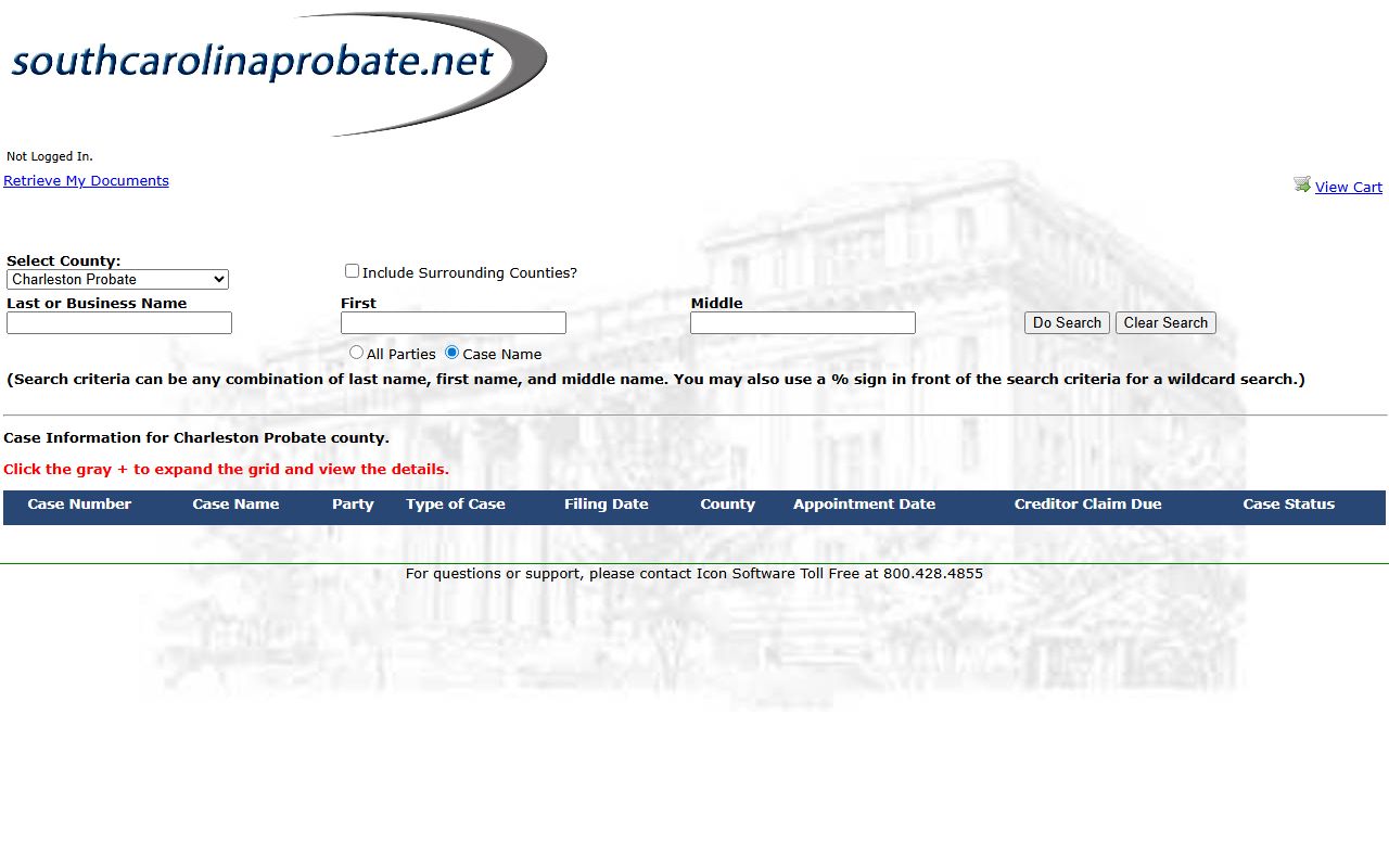 Charleston County probate records estate and wills search portal