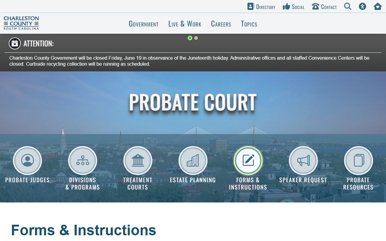 Charleston County probate records forms and instructions