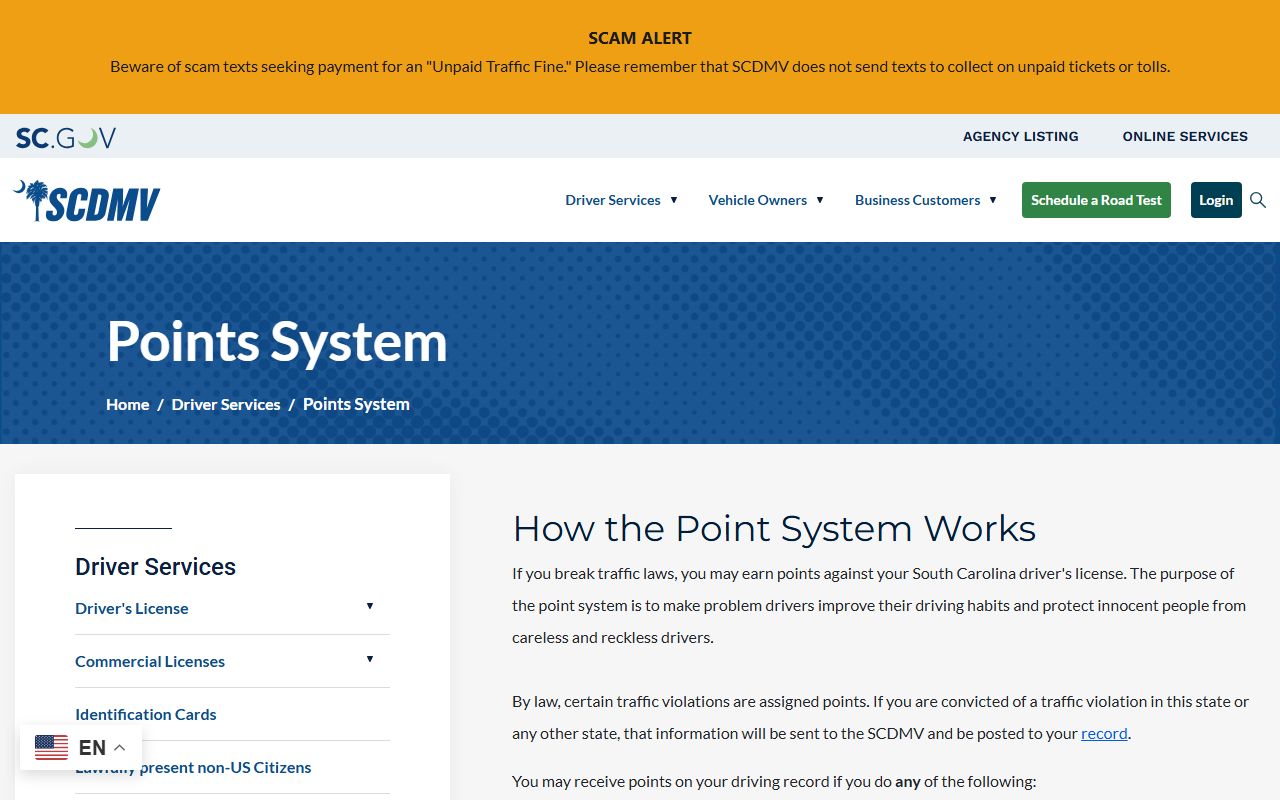 Charleston County traffic court records SCDMV points system