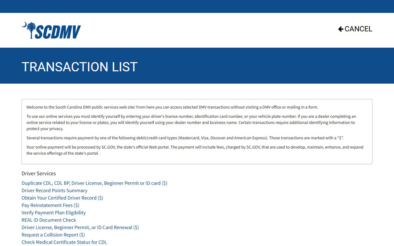 Charleston County traffic court records SCDMV online services fields